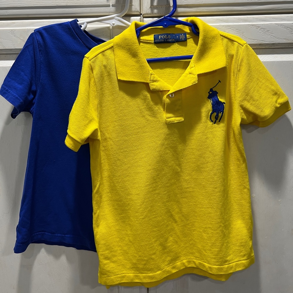 Polo Ralph Lauren Yellow Polo and Coordinating Royal Blue T-Shirt EUC